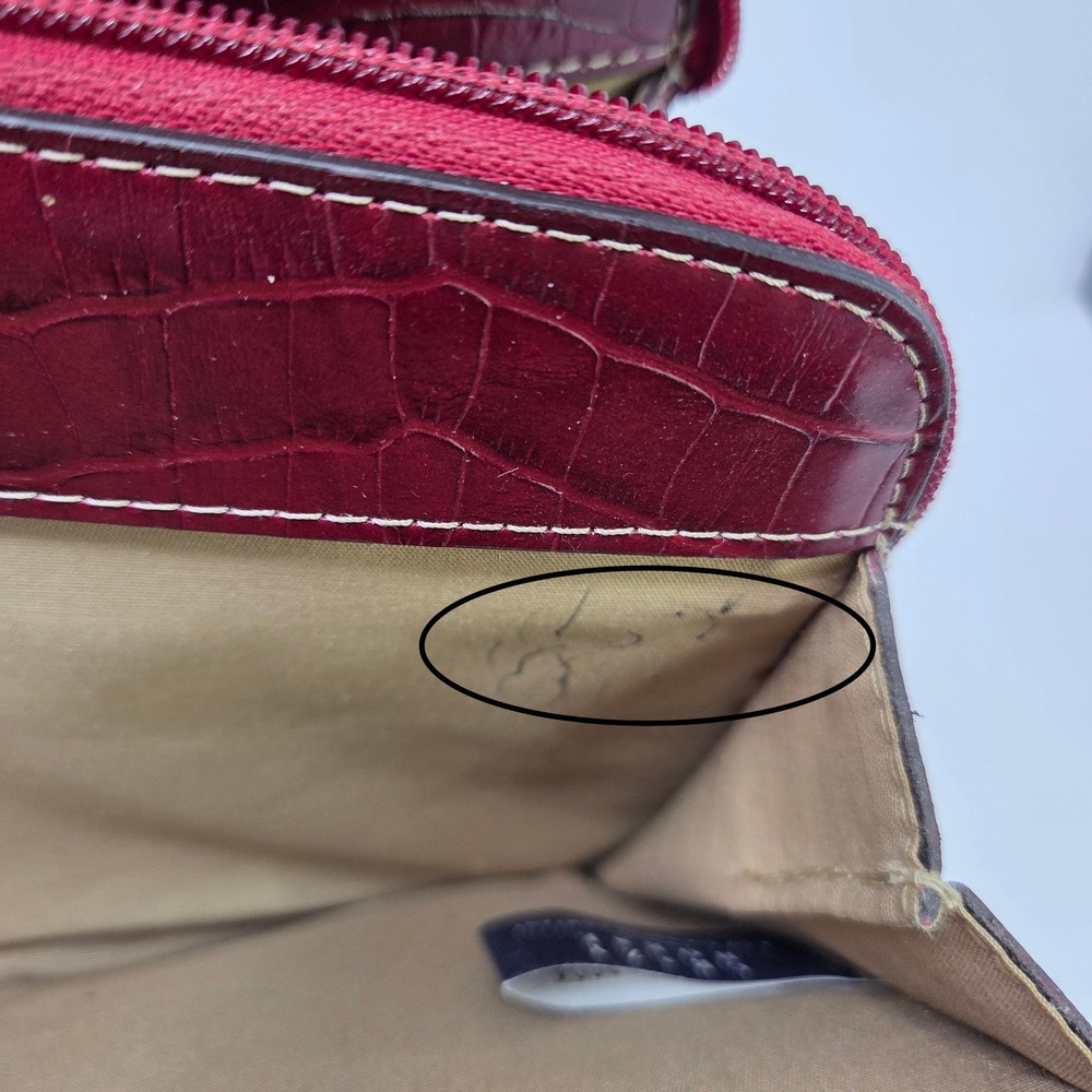 Crazy Horse Liz Claiborne Burgundy Croc Embossed Triple Compartment Shoulder Bag - Picture 10 of 11